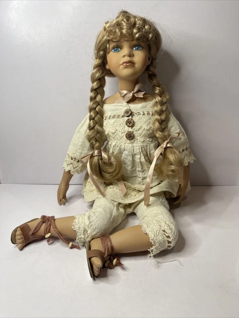 ASHLEY BELLE Bisque Porcelain Blonde Hair Blue Eyes Doll 14” Sitting