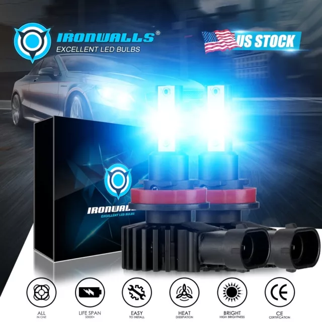 IRONWALLS H11 H8 H9 LED Headlight Kit High or Low Beam Bulbs 8000K Ice Blue 2PCS
