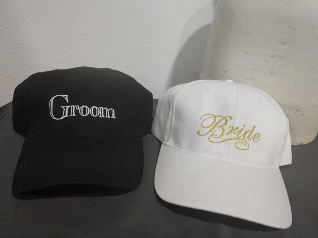 Bride and Groom Baseball Caps. Flexible bands. Wedding, Honeymoon.