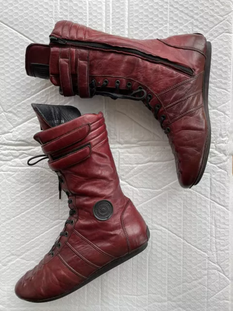 JEAN PAUL GAULTIER X PATAUGAS Red Leather Distressed Boxing Boots UK6, EU 39