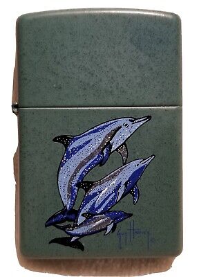 Zippo Lighter 2002 Guy Harvey Spotted Dolphins (Teal Matte)