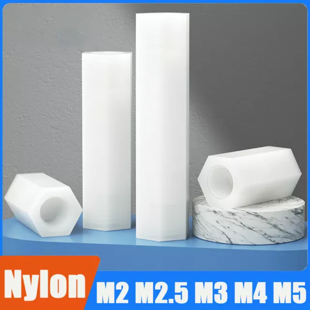 M2 M2.5 M3 M4 M5 Nylon Female Hexagonal Pillar Standoff Spacer Support PCB White