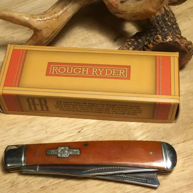 Rough Ryder Orange Smooth Bone Razor Trapper 4 1/8" Pocket Knife RR073
