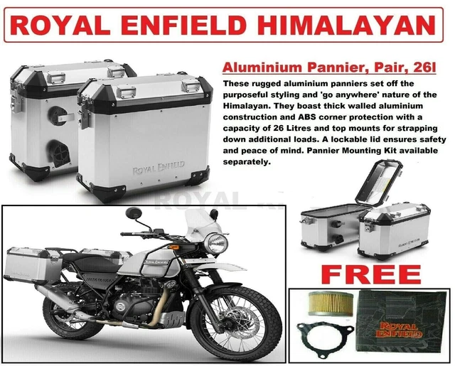 Paire de sacoches en aluminium Royal Enfield argent et rail pour Himalayan...