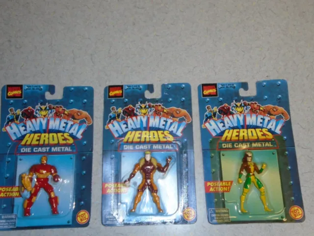 Lot of 3 Marvel Heavy Metallic Heroes Die Cast Metal Figures Toy Biz 1999
