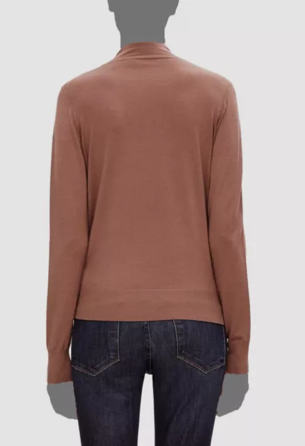 $200 Theory Women Brown Sallie Refine Merino Wool Mockneck Sweater Petite Size P 2
