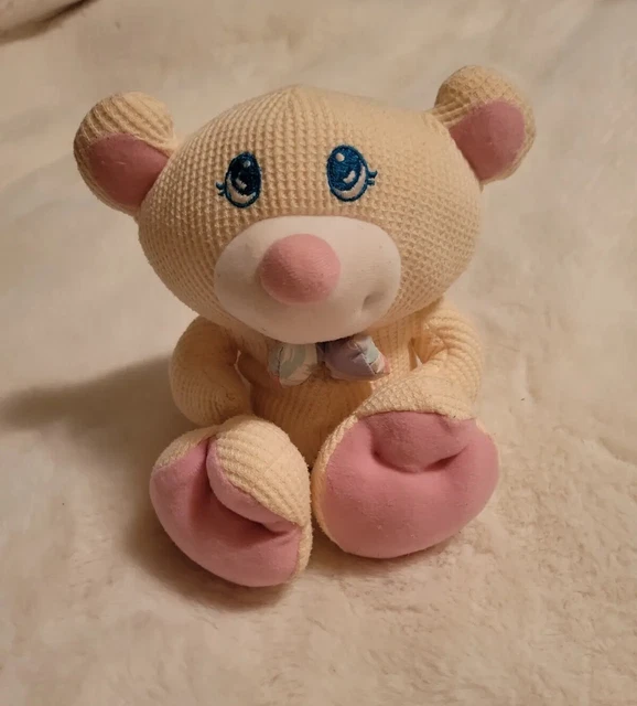 Fisher Price Cozies Cream Pale Yellow Bear 10" Plush 1994 Thermal Waffle Knit