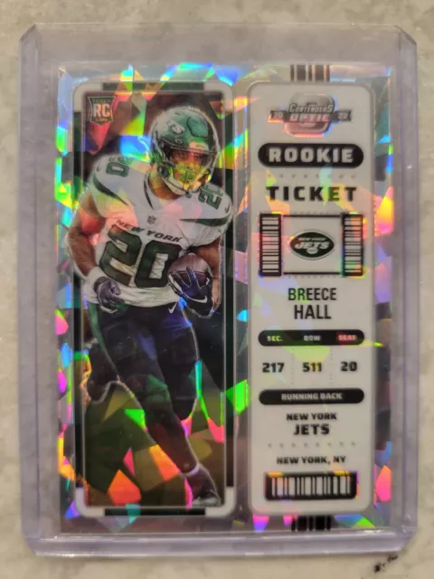 2022 Panini Contenders Optic Breece Hall Rookie Ticket /22 Cracked Ice NY Jets