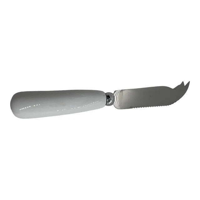 Cuchillo de queso en caja y barril con mango de cerámica blanca punta curva serrada nuevo