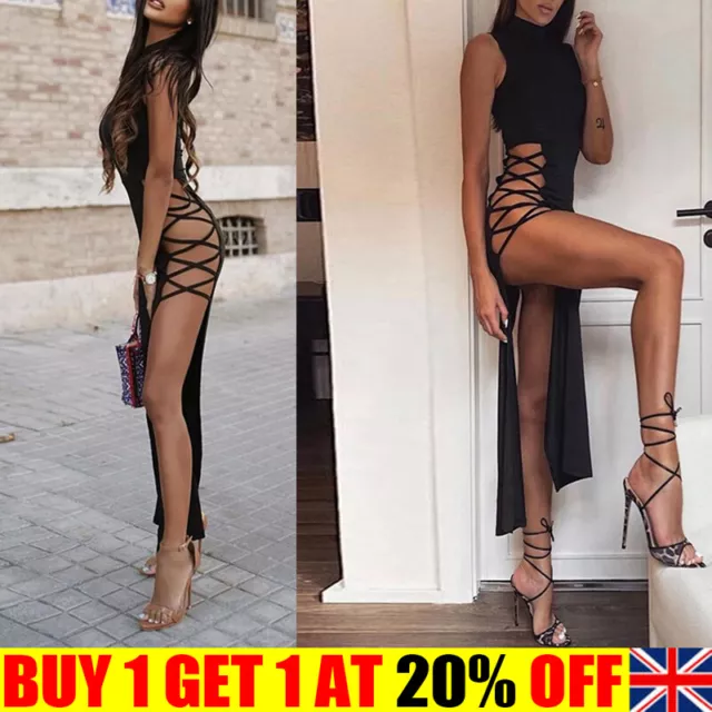 Women Dress Sexy high Slit Strap Dress New Vest Pure Color Long Skirt Ladies ss