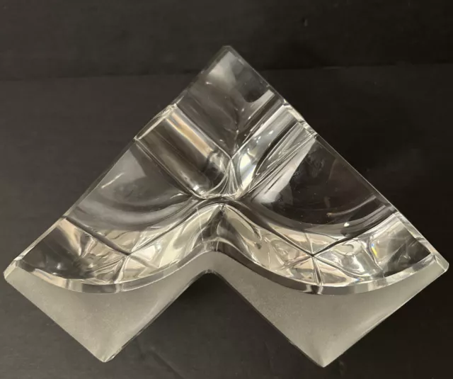 Daum France Triple Cube Dish Signed Frosted Crystal Glass Geometric Cubist Bowl