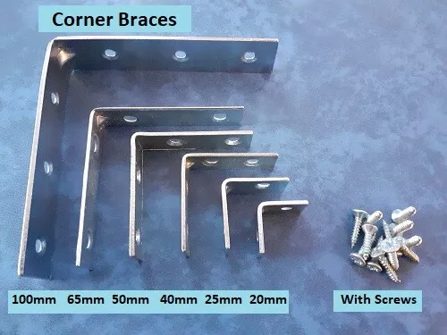 ANGLE Brackets Corner Braces L Shape Zinc Plated With Screws - Large or Small