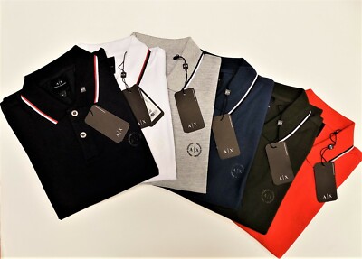 ARMANI Polo Armani Exchange Homme 8NZF91 ZJ81Z Bleu Blanc Aviation Militaire Rouge 