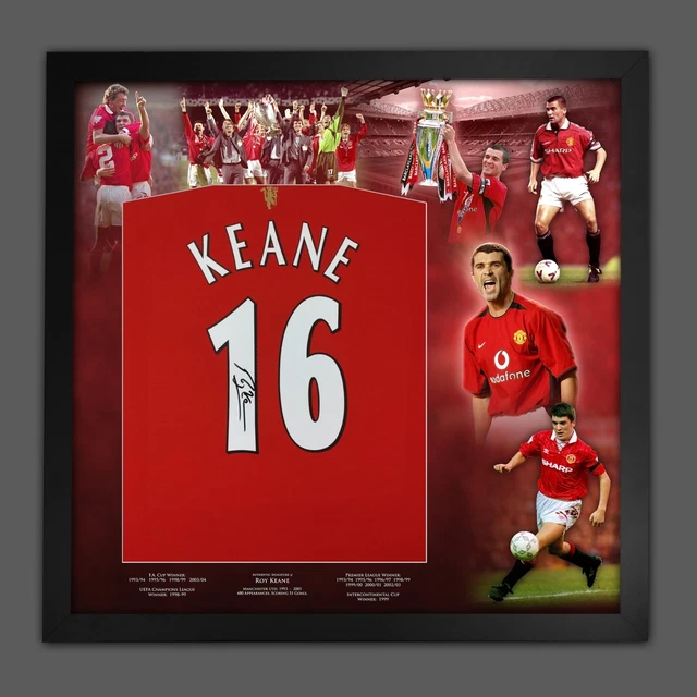 ROY KEANE SIGNED Manchester Football Shirt In Framed Picture Mount