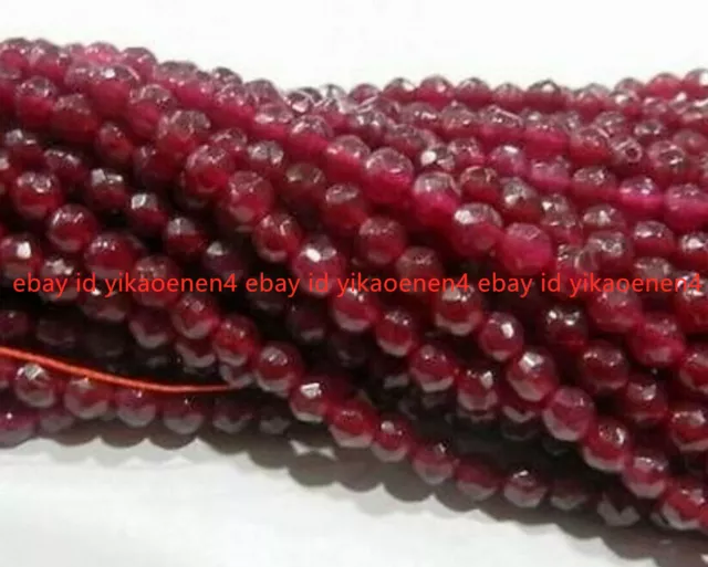 4mm Natural Genuine Brazil Faceted Deep Red Ruby Gemstones Round Loose Beads 15"