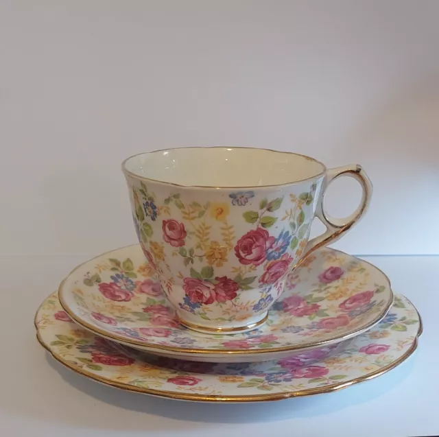 Royal Stafford Bone China June Roses Cup Saucer Side Plate Trio