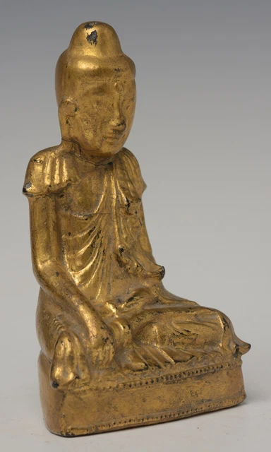 19th Century, Mandalay, Antique Burmese Wooden Seated Lotus Buddha 11