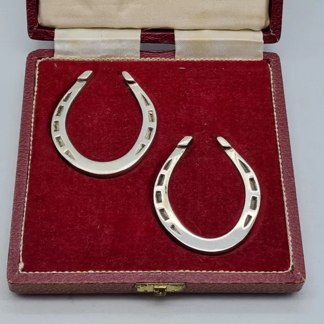 Antique pair Solid Silver Horseshoe Nipkin ring by Francis Howard with case/E033