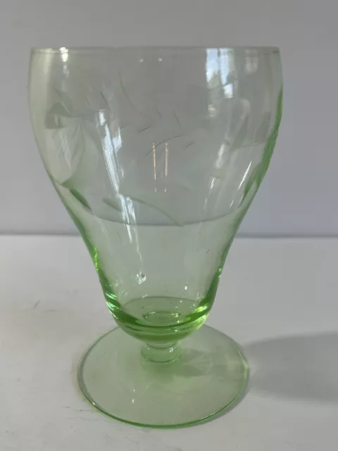 Vintage Uranium “GLOW” Green Etched Vaseline Glass Tumbler