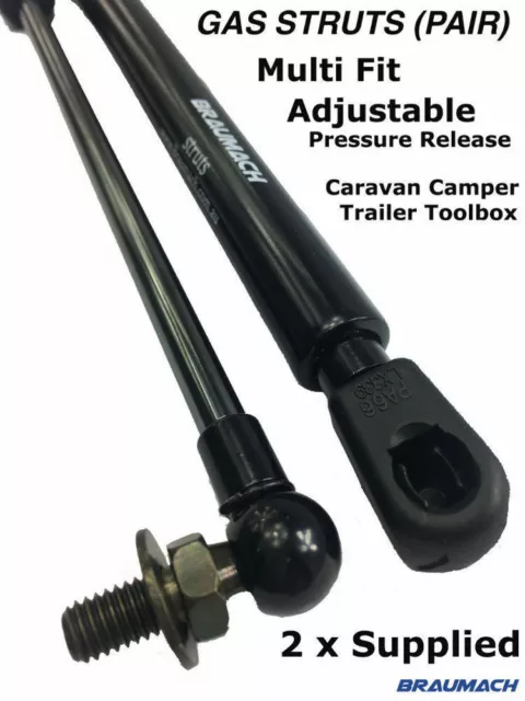 GAS STRUTS - PRESSURE RELEASE - ADJUSTABLE - CARAVAN - TRAILER - 425mm - 575mm