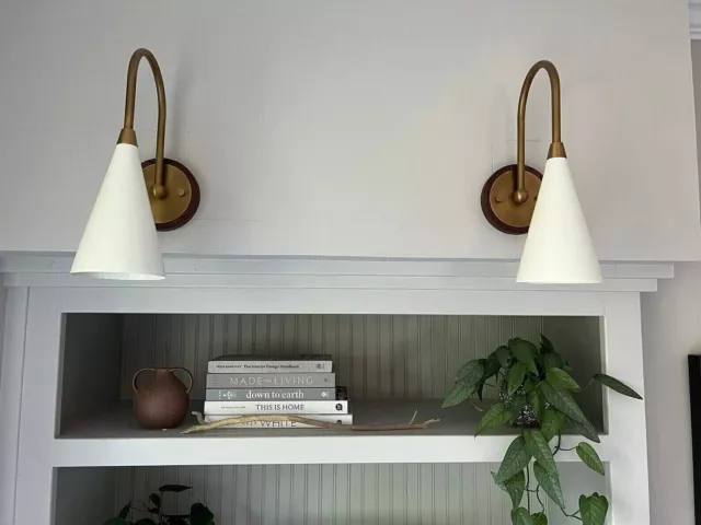 Pair of 2 pcs Mid Century Style Wall Mount Lamp Beside, Walnut Brass Wall Sconce