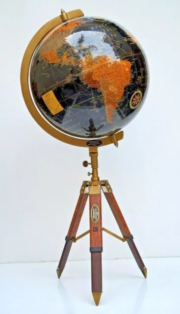 18" Desktop world globe with tripod stand black sea desk décor spinning rotating