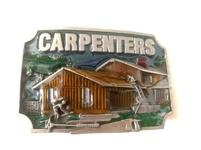 Vtg "Carpenters" 1988 Siskiyou Buckle Co. Belt Buckle Pewter/Enamel