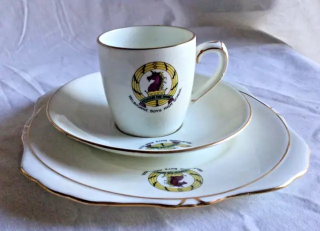 ABJ Grafton England Bone China Cup Saucer Plate Trio-Melbourne Boys High School