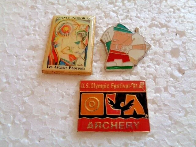 Job lot of 3 Archery championships rare metal lapel pins
