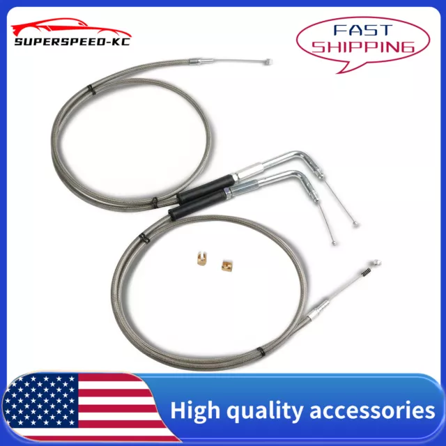 Stainless Steel Throttle and Idle Cable Set fits Harley Davidson 42" 56579-02A
