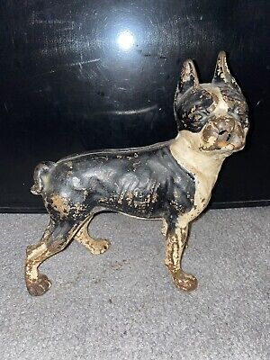 Vintage Antique Cast Iron Boston Terrier Bull Dog Door Stop Rusted Nose
