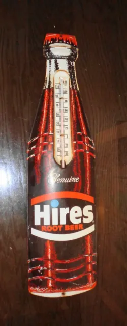 Vintage Hires Root Beer Thermometer Sign Metal Bottle Soda Pop Sign 29 Inch