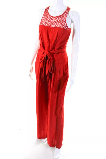 Catherine Malandrino Womens Silk Cutout Sleeveless Zip Up Jumpsuit Red Size 6 2