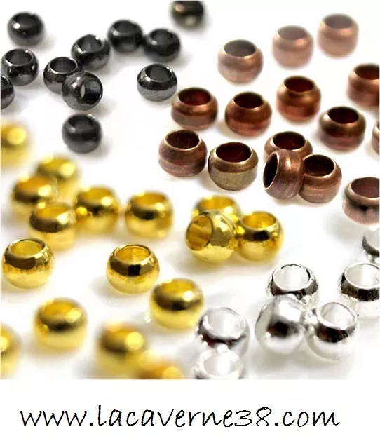 Lot perles à écraser 2mm rondes métal argenté doré noir bronze cuivre création