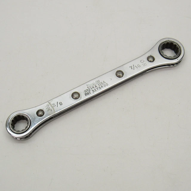 SNAP ON DOUBLE Box End Ratcheting Wrench 12 Pt 3/8” 7/16” Part R1214A
