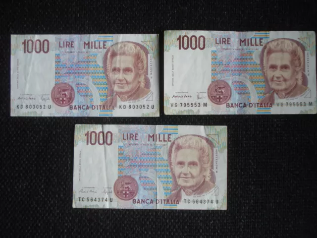 3 x 1000 Lire Banknotes Italy 1990 Maria Montessori Physician