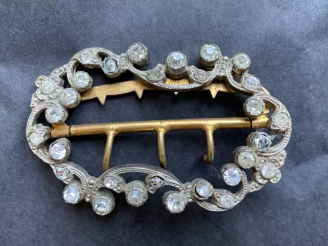 Superb Antique Victorian French Buckle with faceted untested white stones 2 5/8"