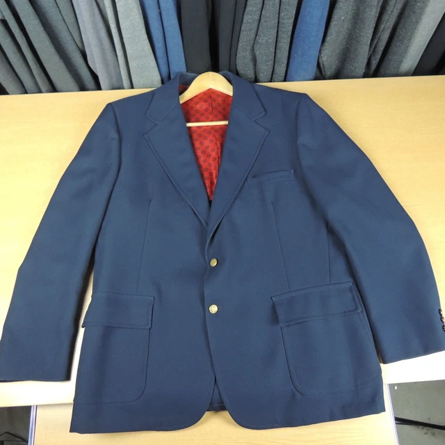 Brookleigh Mens Sport Coat Size 48 L Navy Blue Single Vent Gold Button Blazer