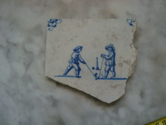 17/18th century delft handpainted dutch  tile/fragment,kolf, sport, golf