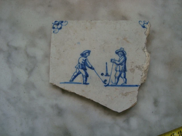 17/18th century delft handpainted dutch  tile/fragment,kolf, sport, golf