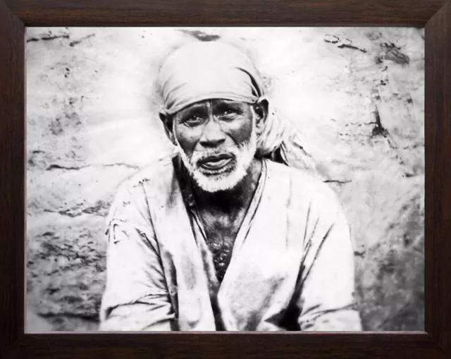 Raro Imagen De Shree Sai Naath Baba Pintura Con Marco Para Casa Pared Decoración