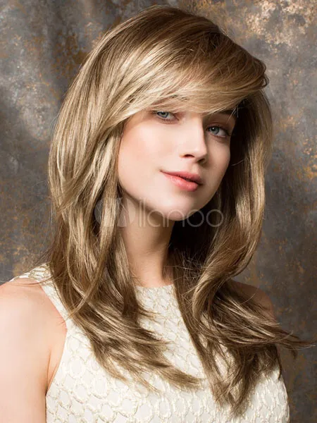 Dark Blond Layered Hairstyles Women's Natural Straight 100% Human Hair Wig 24In