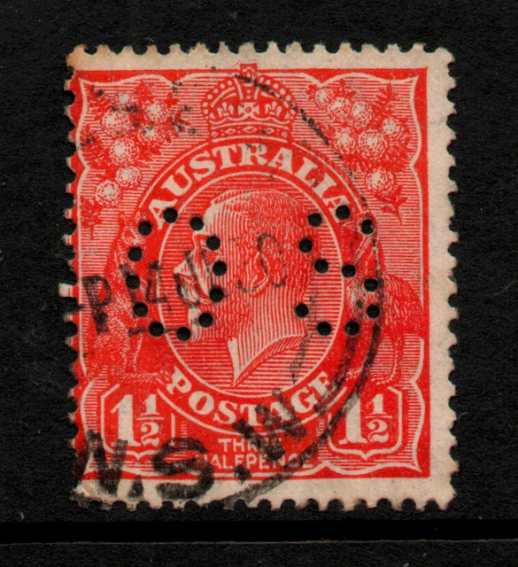 USED PERFIN 11/2d " KING GEORGE V " AUSTRALIA 1913-36