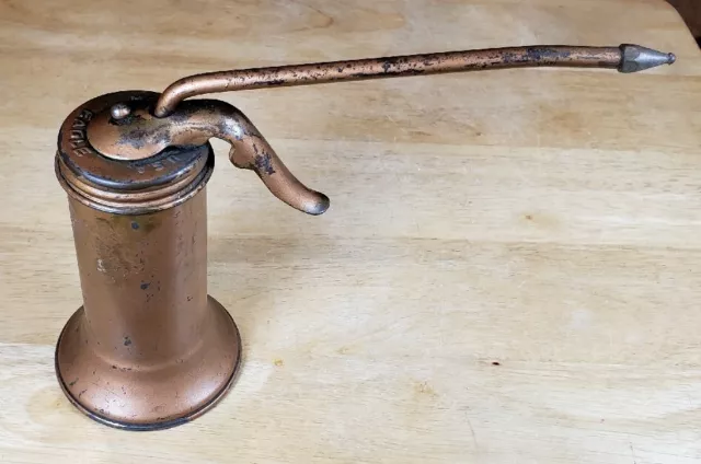 Vintage Eagle Brass Finger Pump Oiler Oil Can Made In Usa