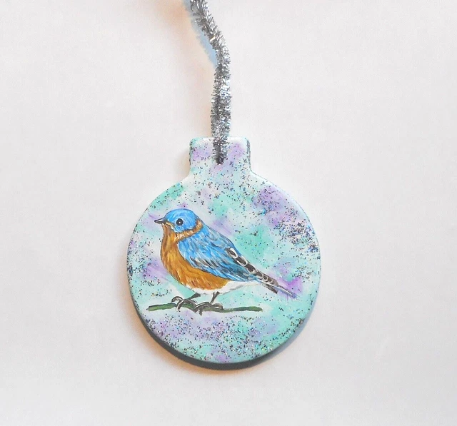 Eastern Bluebird Bird Christmas Ornament Decoration Hand Painted Ceramic
