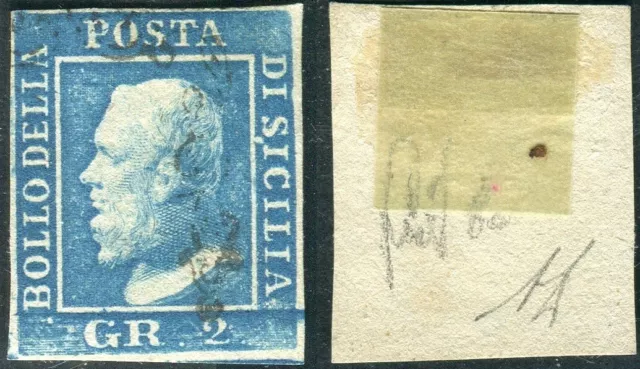 1859 Alte USA Italienisch Sizilien 2 Gr. Blau Vivo Sass. 8c PORD55