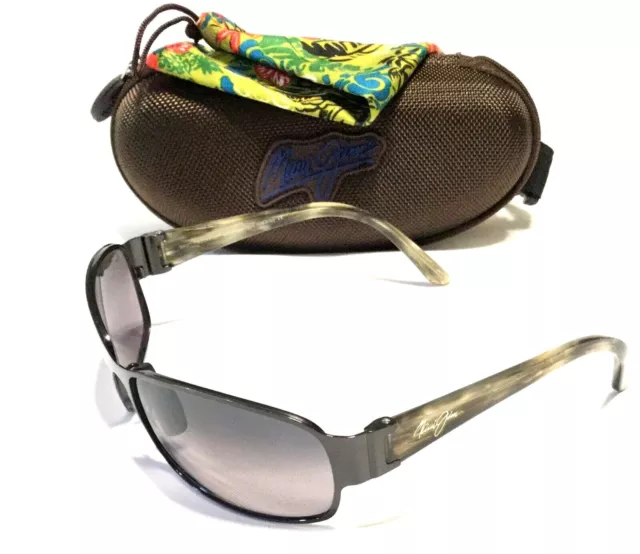 RARE MAUI JIM MAKENA SUNGLASSES Gunmetal w Grey Polarized Lenses MJ 244-02 Italy