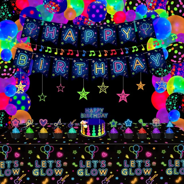 Set di 65 pezzi di forniture per feste Glow in the Dark Banner di compleanno U