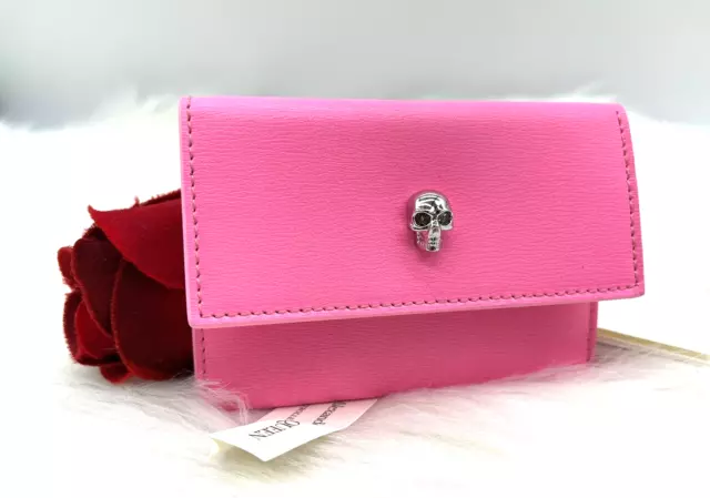 AUTH NWOT Alexander McQueen Leather Business Card Holder In Fluo Pink 2