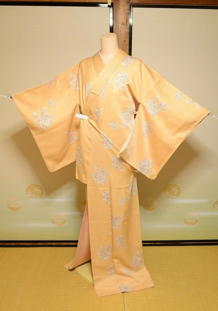 (with Flaws) Silk Kimono Komon Women Japanese vintage Robe 165cm /1025